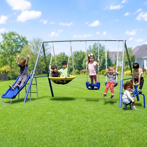 Sportspower Taylor 700lbs Galvanized Metal Swing Set for Kids for Backyard & Outdoors with...