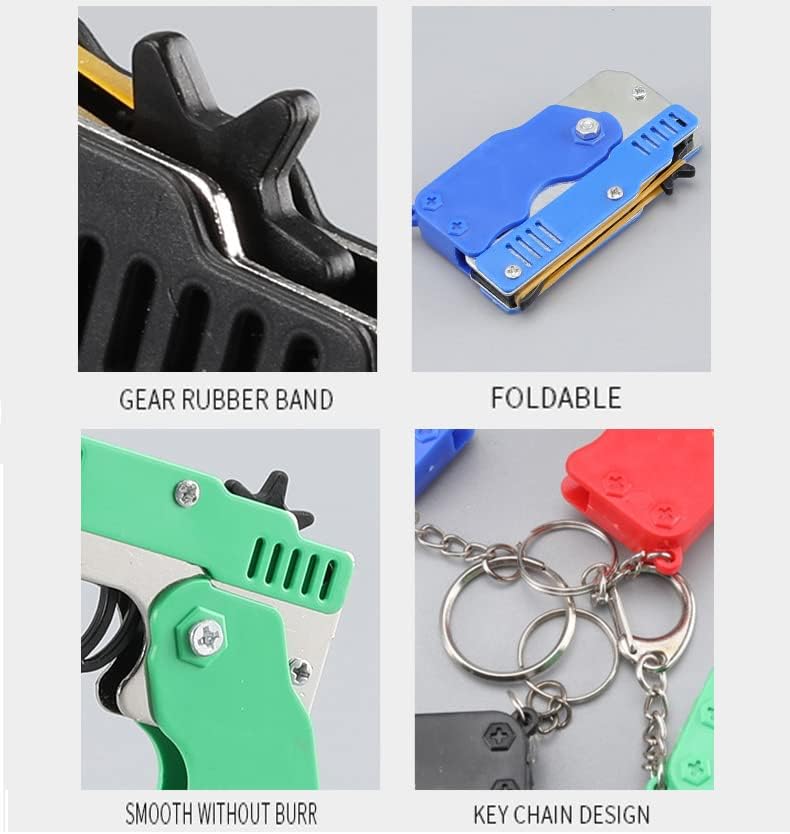 Miniatura 3 de Juguetes para niños, llavero con banda de goma, mini juguete plegable de metal con 60 bandas elásticas de goma para actividades al aire libre (verde)