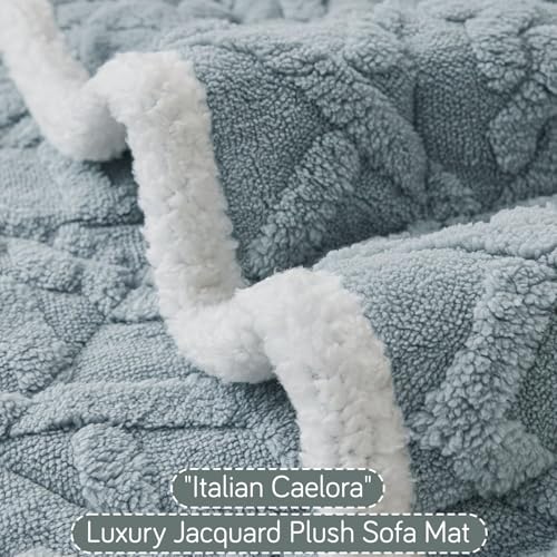 Image of HOKIPO 'Italian Caelora' Luxury Jacquard Plush Sofa Backrest Cover Mat 55x80 cm | Pack of 1 Anti Slip Backrest Mat, Powder Blue (AR-6225-BL)