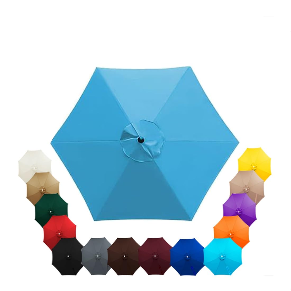 Parasol Replacement Canopy 2.5m, 2.7m, 3.5m, 6/8 Arms , Garden Umbrella Replacement Parasol Fabric, for Yard, Beach, Garden Umbrella, Canopy Only, Beige(Lake blue,3.0m/6-Ribs)