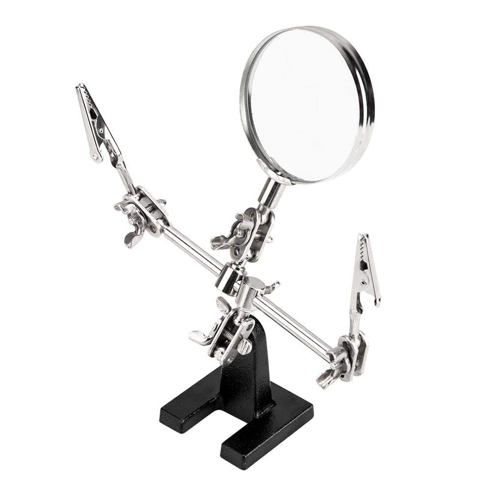 uptodateproducts 5X Magnifying Soldering Iron Stand Adjustable Helping Hand Welding Tool with Dual Alligator Clips Repair Tool 1