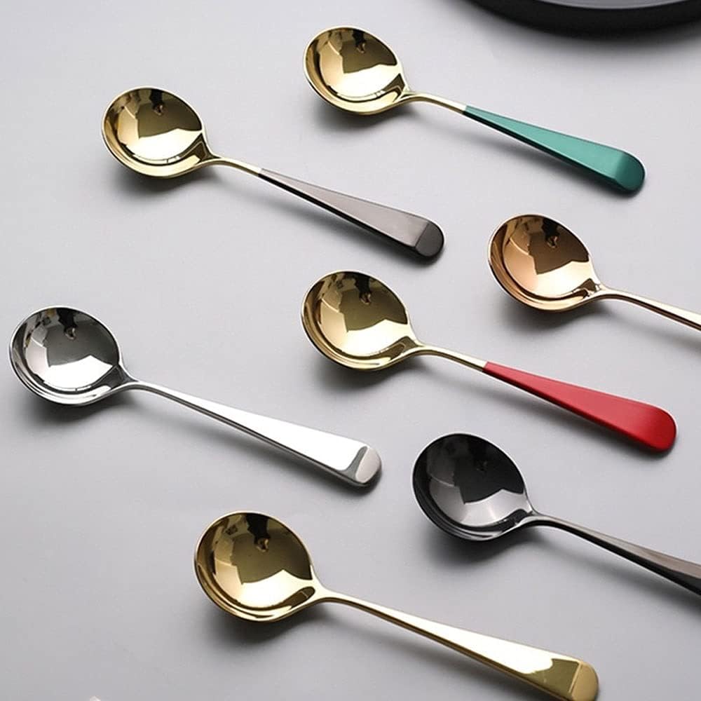 Spoon 5Colors 1pcs Stainless Steel Coffee Spoons Stainless Steel Dessert Spoons Kitchen Utensils Round Spoons Suitable for Restaurant etc Spoon (Color : OneColor)
