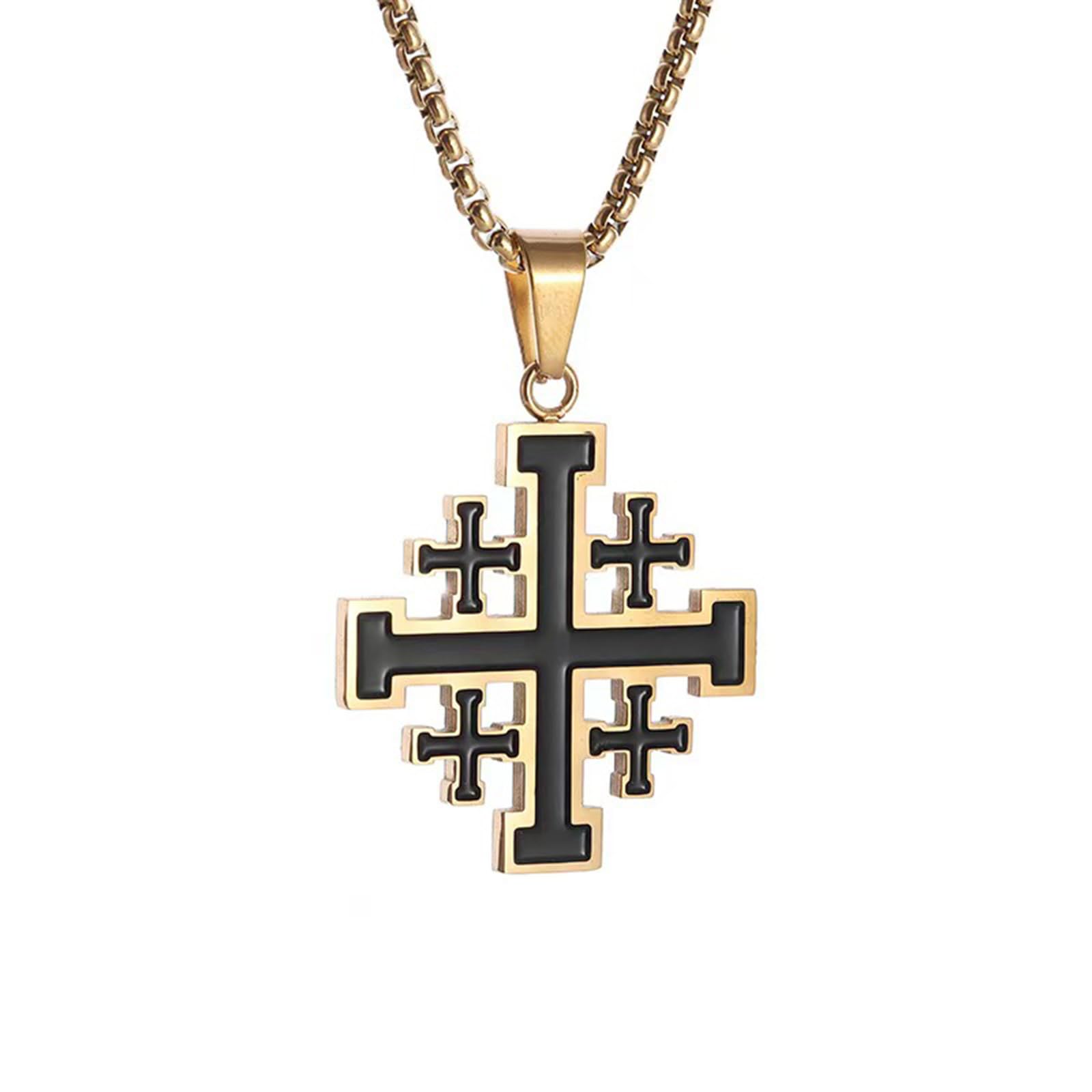 LUUDYOTU Jerusalem Cross Necklace, Crusader Templar Cross Pendant Necklace, Stainless Steel Cross Biker Necklace for Men Women