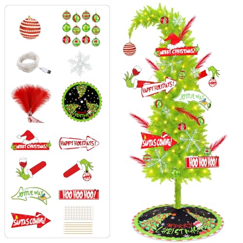 Unleash Holiday Cheer: 6ft Lime Green Grinchs Tree with Complete Decor Set