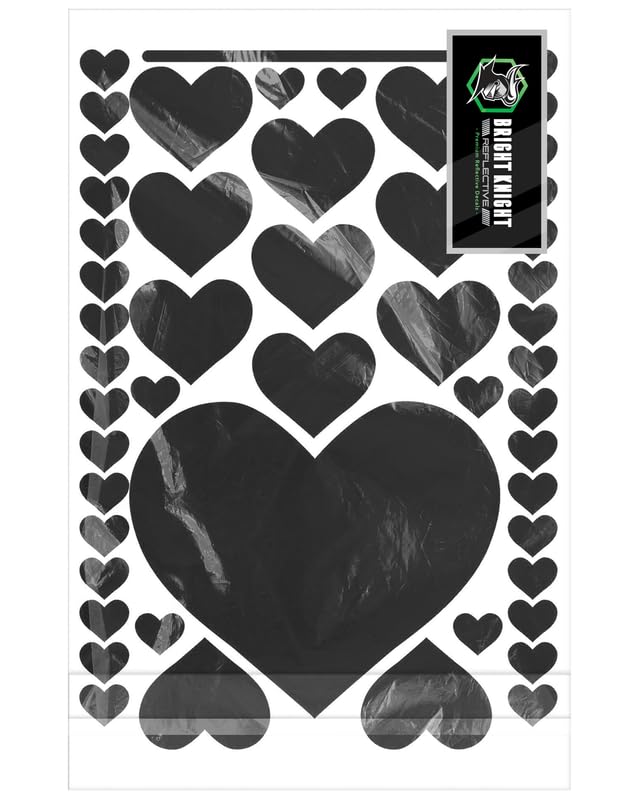 Bright Knight Decals Heart Car Decals for Women - Black Retroreflective 3M Vinyl Heart Decal for Cars and Helmets, Weatherproof, Cute Car Stickers,