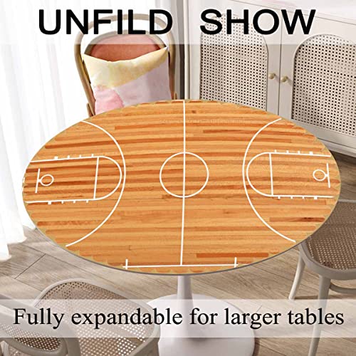 Yibeas Tablecloth Round Basketball Court Table Cloth Parquet Indoor Court Table Cover For Dining Room Kitchen Decoration 60Inch #TOP5