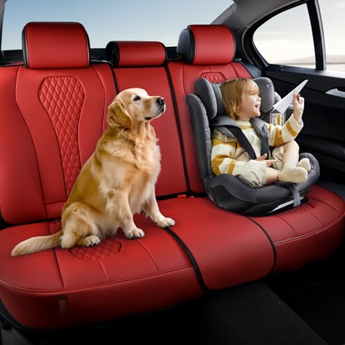 Image of Coverado Car Seat Covers, Rear Car Seat Cover, 3-Pieces Leather Seat Cover, Red Car Seat Cushion, Luxury Seat Cover Seat Protector Universal Fit Most Cars