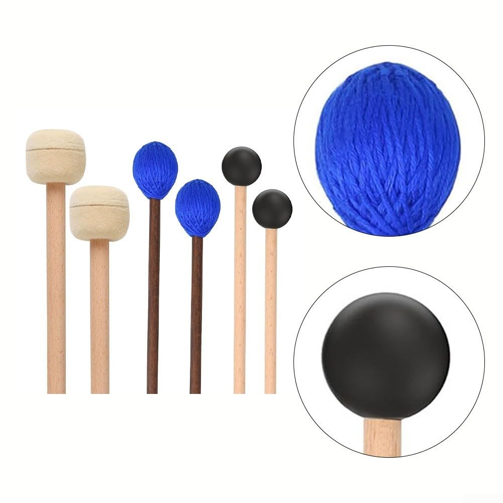 Mazos de xilófono, 3 pares de bombos de marimba de goma para instrumentos de percusión de madera, juego de 6 piezas