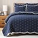 HORIMOTE HOME Quilt Queen Size Navy, Soft Pre-Washed Microfiber Bedspread Quilted Blanket Thin Comforter with 2 Shams, Lightweight & All-Season Reversible Coverlet for Cozy Bedding