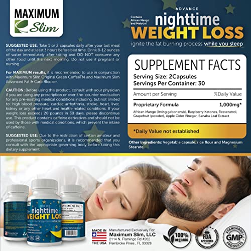Maximum Slim Advanced Nighttime (Fat Burning) Weight Loss with African Mango, Green Tea, Resveratrol, and Maqui Berry,Will Help You Lose Weight While Sleeping and Maintain Sleep, 60 Count - Image 6