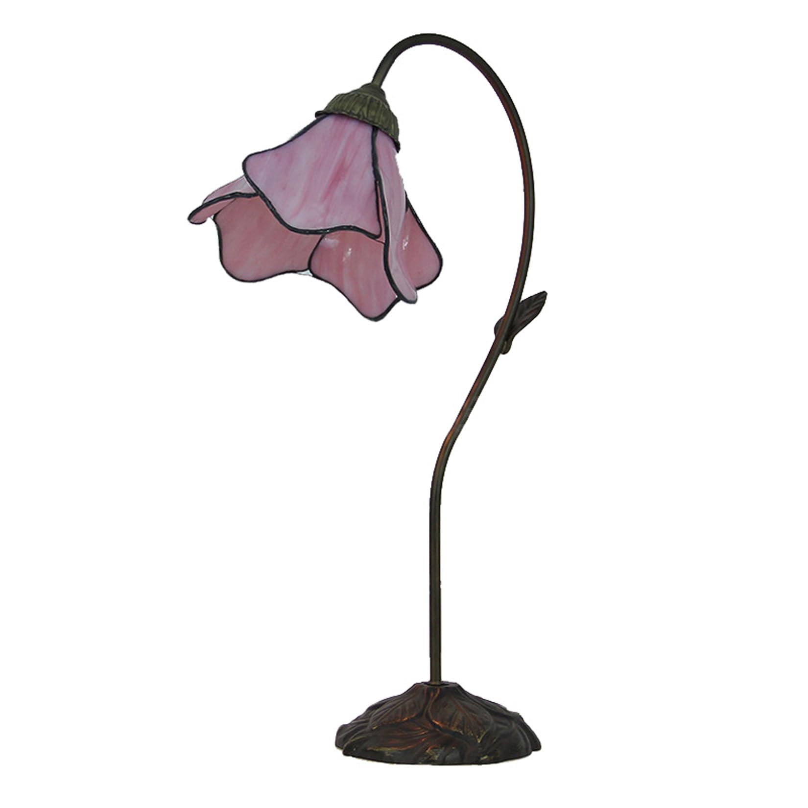 BOTOWI Blumen-Tischlampe im Tiffany-Stil Schwanenhals-Schreibtischleuchten aus Buntglas Vintage mediterrane Leselampen für Kinderzimmer, Wohnzimmer, Café, Bar, B 6,69 Zoll × H 23,62 Zoll,Rosa