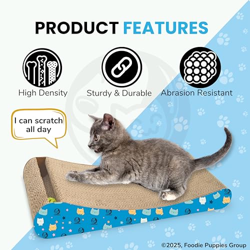 Image of Foodie Puppies 2-in-1 Reversible Cat Scratcher Pad with Catnip for Cats & Kittens, (Slider Bell 51 x 23 x 9 cm) | Durable Corrugated Cardboard Cat Scratching Pad for Furniture Protection, Play & Rest
