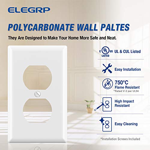 Elegrp Duplex Receptacle Wall Plate, 1-Gang Standard Size Wall Outlet Covers, Unbreakable Polycarbonate Dual Outlet Faceplates Covers, Ul Listed, Color-Matched Screws Included (10 Pack, Glossy White) #TOP2