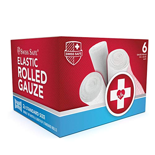 Elastic Stretch Gauze Rolls (6-Pack) - [ 2X Longer ] - Size: 4 inch x 8 Yards