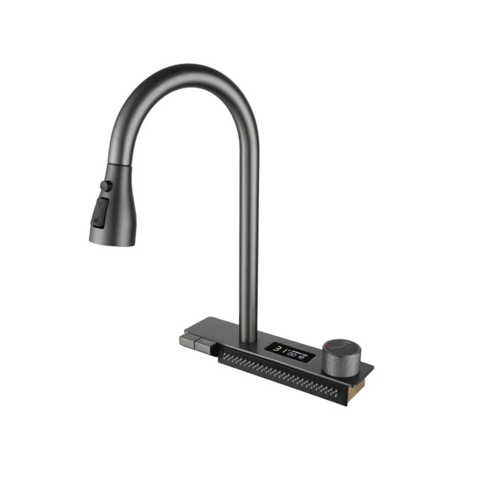 Grifo de cocina latón cepillado, grifo mezclador para fregadero abatible con pantalla LED, montaje en cubierta 2 orificios,Seguro y Confiable