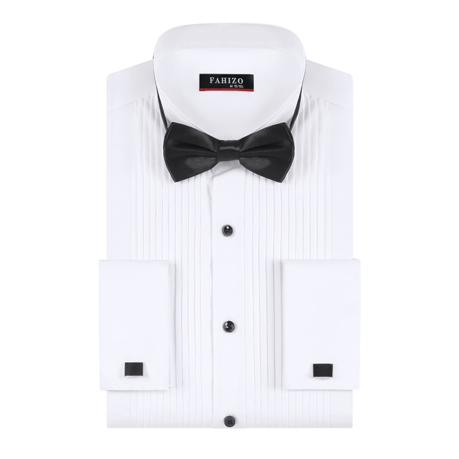 FAHIZOMen's White Tuxedo Shirt with Wing Collar, French Cuffs & Accessories