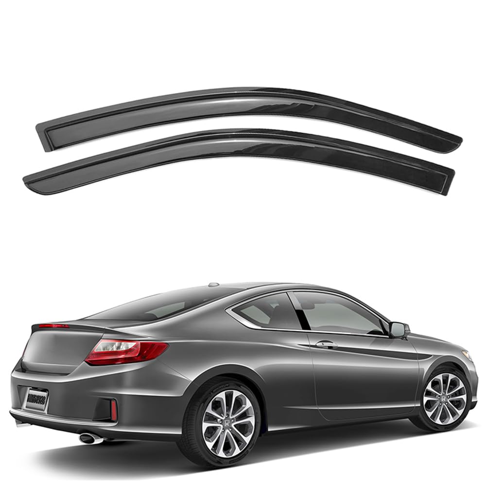 Tape on Window Visor Deflectors, Compatible with 2013-2017 Honda Accord 2Dr, Acrylic Smoke Tinted Slim Style Window Rain Guards, Sun Wind Side Vent Visor Set, 2 Pieces