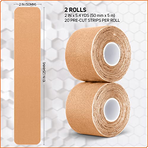 Image of Care Science Waterproof Kinesiology Tape, Precut Water Resistant Strips, Elastic Athletic Tape for Sports & Weightlifting, Supports Muscles & Joints, Muscle Strain Relief, Tan, 2 Rolls, 40 Count