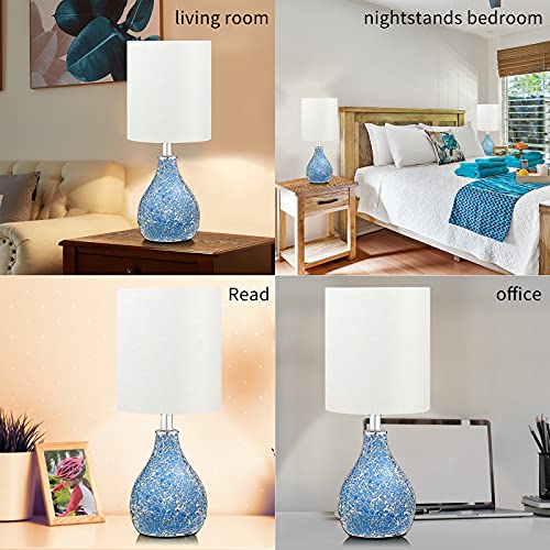 TPAMSWO Modern Table Lamps Set of 2, Blue Gourd Design Mosaic Tiled Glass 17.5" Bedside Lamp,for Bedroom Living Room Home Office Desk Nightstand Table Lamp - Image 3