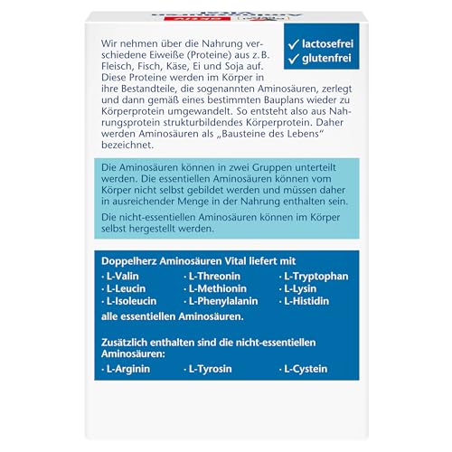 Doppelherz Aminosäuren Vital - 12 Eiweiß-Bausteine, darunter alle 9 essentiellen Aminosäuren, für Sportler und körperlich Aktive - 30 Kapseln