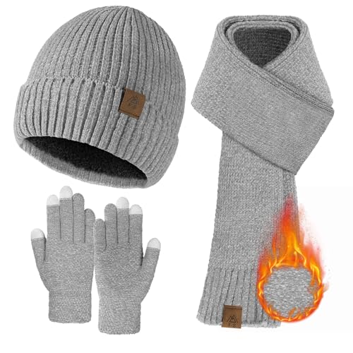 Pleneal Winter Hat Gloves Scarf Set for Women Warm Lining Beanie Hats Touchscreen Gloves Thick Soft Scarf
