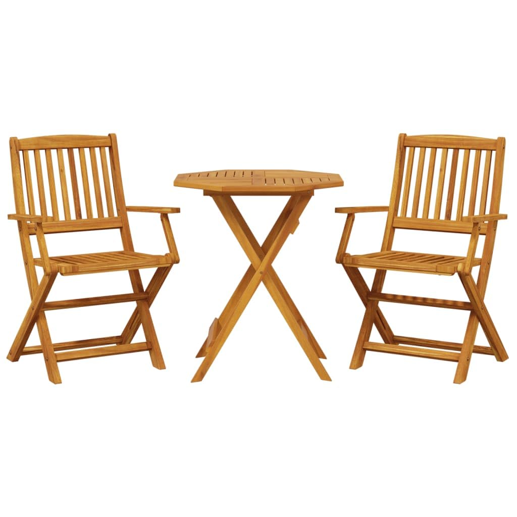 vidaXL Muebles cafetería Plegables 3 pzas Madera Maciza Acacia, Juego de bistró de jardín, Juego de balcón, Juego de Muebles de Exterior