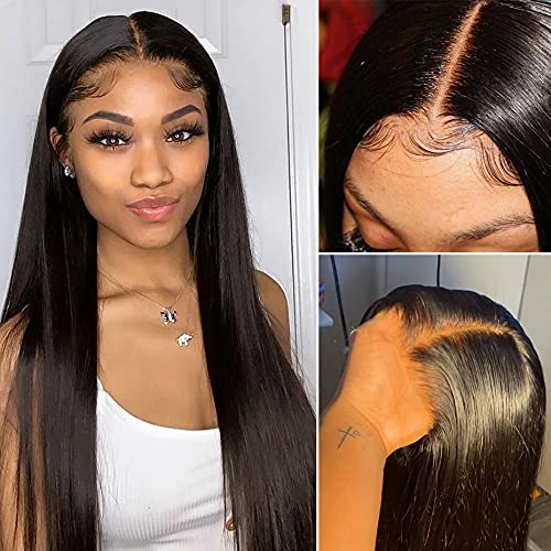 13x6x1 Lace Front Wigs Human Hair Straight Middle Part 24 Inch T Lace Frontal Wigs Pre Plucked with Baby Hair Glueless Brazilian Straight Human Hair Lace Front Wigs for Black Women