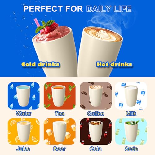 Image of Wheat Straw Reusable Cups, 20 OZ Large Unbreakable Cups Set of 6 | Plastic Drinking Glasses for Latte & Cold Brew - Dishwasher Safe Cups for Breakfast