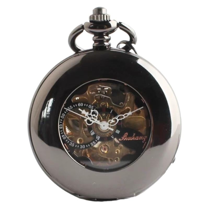 Orologio da Tasca Vintage, 1 Catenella for Orologio da Tasca, for Compleanno da Uomo, Personalizzato for Marito, Fidanzato, inciso(Black)