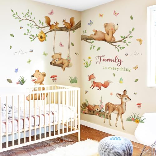 Forest Animal Family Wall Stickers Watercolor Bear Fox Deer Wall Decals Spring and Summer Peel and Stick Decor for Kids Room Living Room by vanco-up - Used condition - Image 3