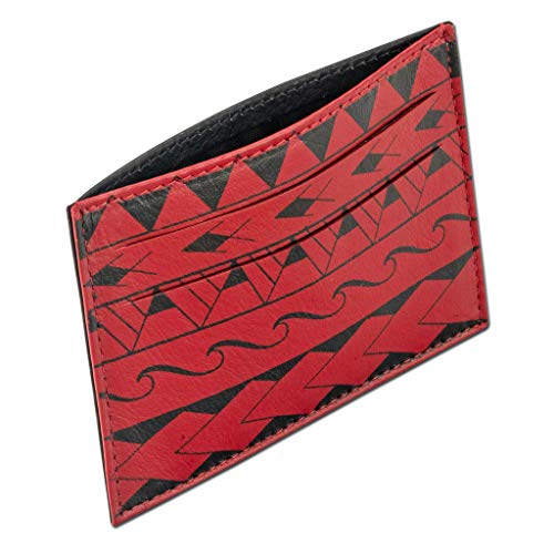 Leather Credit Card Holder Super Slim Wallet with Polynesian Tattoo "Loa" Tattoo Art by Eugene Taase - Red from NAKOA4