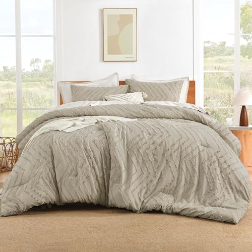 Image of Litanika 3 Pcs Oatmeal Boho Oversized King Bedding Comforter Set, 120x98