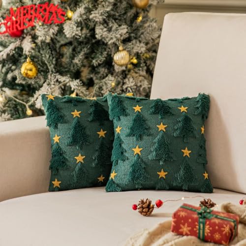 YRCBEHFU クッションカバー 2枚セット 柔らかい コーデュロイ 装飾的な 枕カバー クリスマス クッションケース 寝室用 ソファ用（グリーン、40 x 40cm）