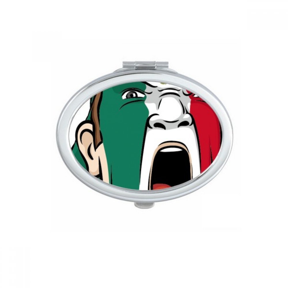 Miroir de poche Mexique avec drapeau national et masque de peinture faciale ovale multicolore
