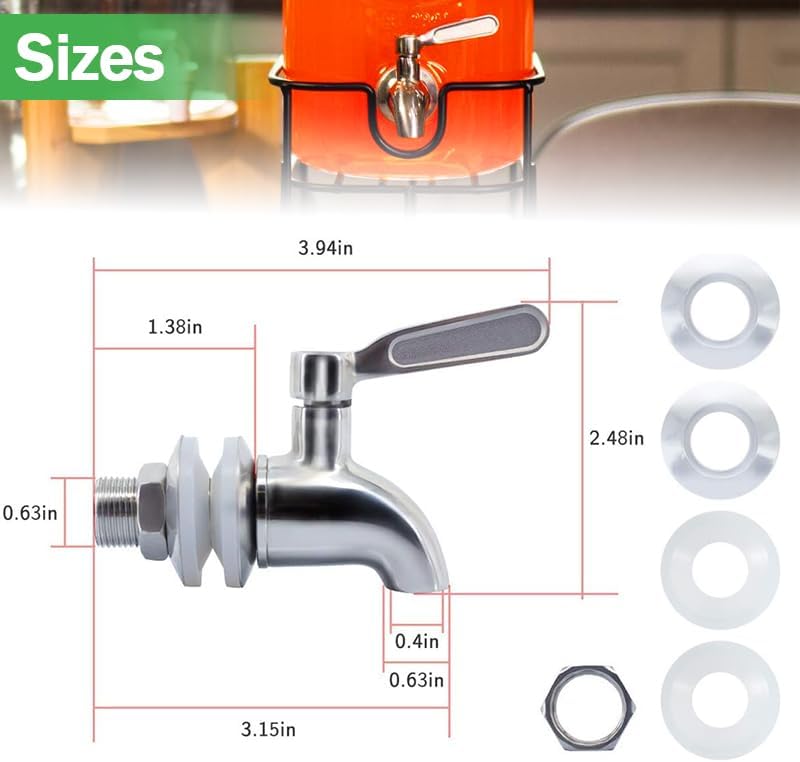 Miniatura 2 de Paquete de 2 espitas de acero inoxidable para dispensador de bebidas, grifo de metal de repuesto para dispensador de bebidas, grifo dispensador de