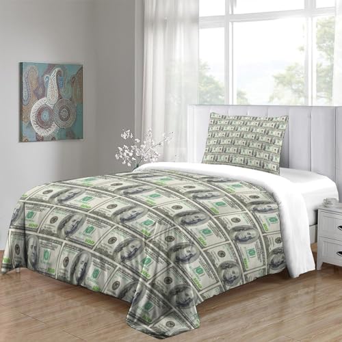 Parure de lit microfibr 3 pièces motif dollar avec fermeture éclair