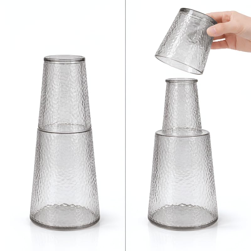 Image of Allo Drinksafe Glass Water Jug with Lid 850ml, Multipurpose Detox Pitcher Jar for Hot & Cold Beverages, Milk, Juice, Iced Tea, Ideal for Gifting, Serving, Dining Table(0.85 Litre Charcoal Mosaic)