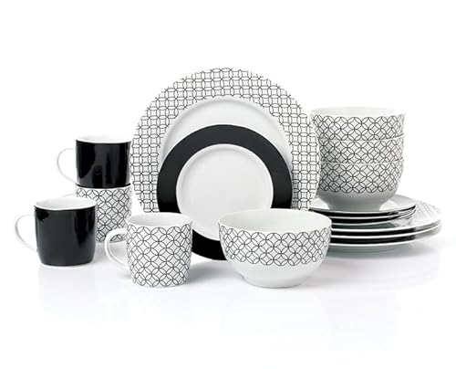 16pc Black Geo Porcelian Dinner Set