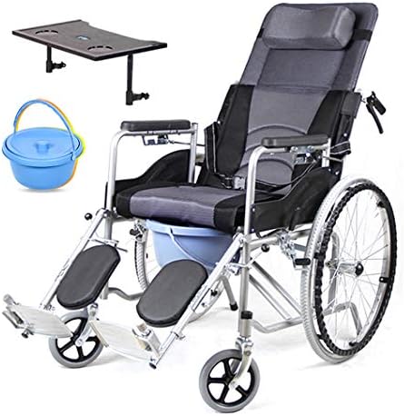 4 in 1 High Back Bedside Commode Chair,Reclining Toilet Seat Folding Wheelchair,with Pedal and Handbrake
