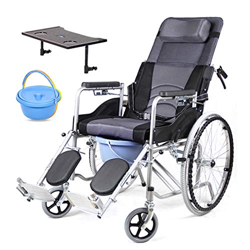 4 In 1 High Back Bedside Commode Chair,Reclining Toilet Seat Folding Wheelchair,With Pedal And Handbrake #TOP2