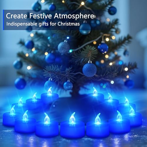 Image of Tea Lights Battery Operated Candles LED Tea Lights Flameless Candles 200+ Hours Flickering Fake Tealights for Sweetest Day Wedding Home Decorations Party (Blue Base, 12 Pack)