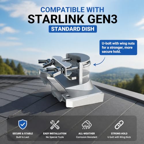 Image of CEKAY Starlink Gen 3 Mounting Kit with 51 inch Pole & Pipe Adapter - Heavy-Duty Adjustable J-Pole Mast for Wall, Eave or Roof, Compatible with Starlink Standard 4 X Dish
