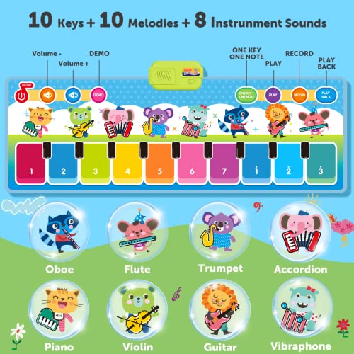 Joyjoz Alfombra de Piano, Alfombra Musical Mejorada con 8 Instrumentos de Sonido, Alfombra de Baile para niños, Juguetes bebés, niñas y niños pequeños
