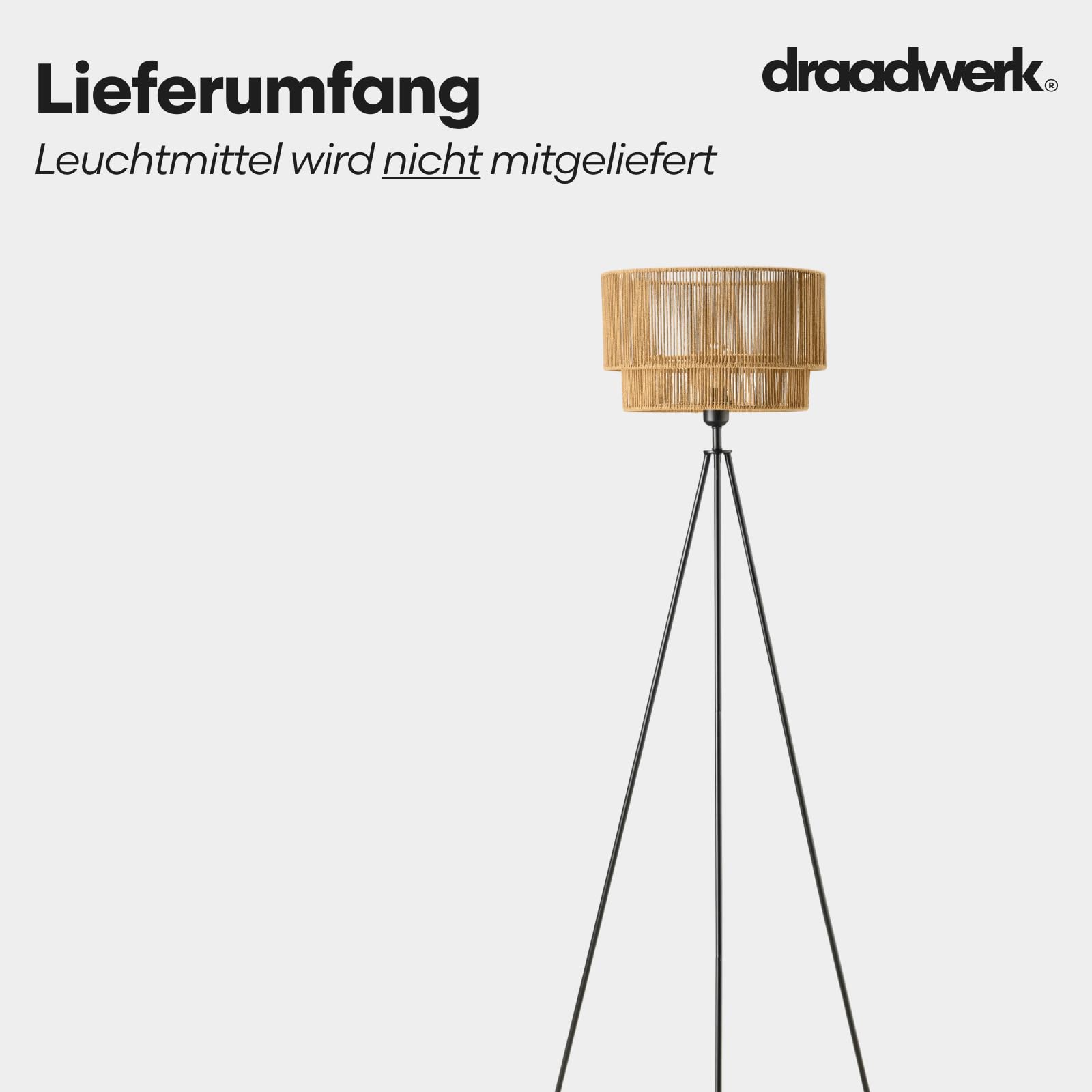 draadwerk Stehleuchte String, Doppelzylinder Lampenschirm, Baumwoll-Polyester, 150 cm Höhe, 40cm Durchmesser, Modern Skandinavisch, Natur, für Wohnzimmer, Esszimmer, Schlafzimmer