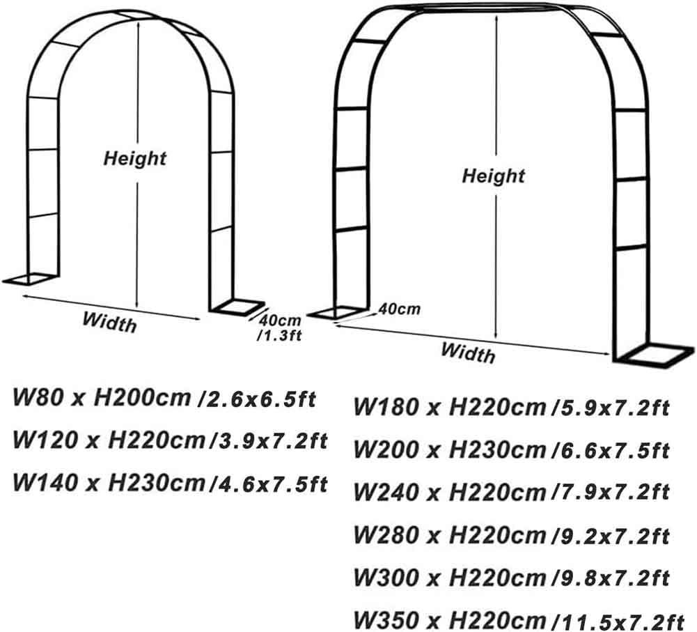 Zewnętrzny metalowy łuk ogrodowy 120-350 cm pergola krata do roślin pnących odporna na warunki atmosferyczne altana ślubna biała szer. 3 m x wys. 2,2 m - idealna do ogrodów i imprez
