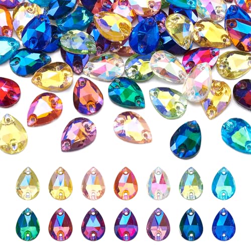 PH PandaHall 84pcs Teardrop Sew on Rhinestones Faceted Crystal Glass Claw Rhinestone Flatback Cabochons for DIY Dress Clothes Shoes Bag Decorations (GLAA-TA0001-45-YS-EU)