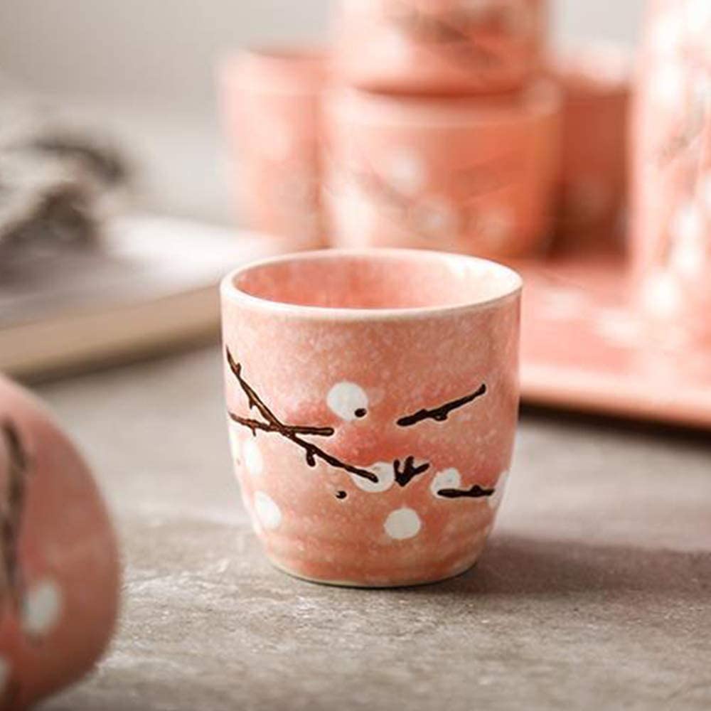 RWRAPS Ensemble de Tasses à saké japonaises en poterie, peintes à la Main, en Porcelaine, en céramique, Verres à vin, Blanc + Prune Bleue (Rose + Prune Blanche)