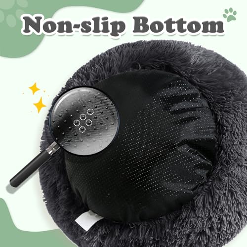 Image of JOLLYVOGUE Black Calming Donut Dog Bed, Anti-Anxiety Washable Round Bed, Fluffy Dog Cuddler Bed, Cozy Soft Dog Cat Cushion Bed for Small & Medium Dog (24 inch)