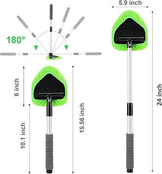 XINDELL Car Detailing Combo Upgrade Large-Head Windshield Cleaner Tool with Extendable Handle & 4 Pads + 1200GSM Super Absorbent Car Drying Towels (2-Pack) for Interior/Exterior Glass & Vehicle Dryi