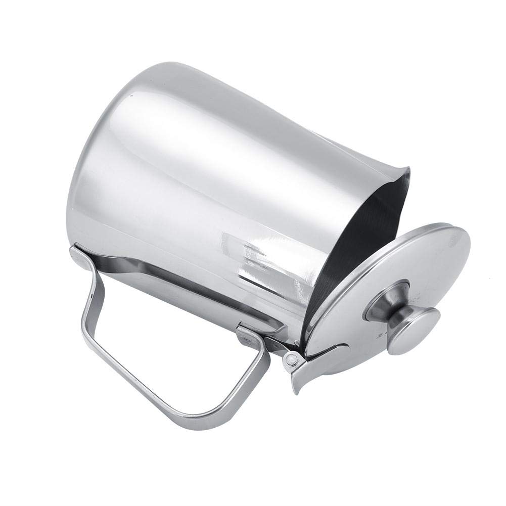 Taza de Acero Inoxidable Taza de Café Taza de Leche Espuma Jarra Jarra con Tapa para Latte Coffee Art para Oficina Cocina con Asa(350mL)